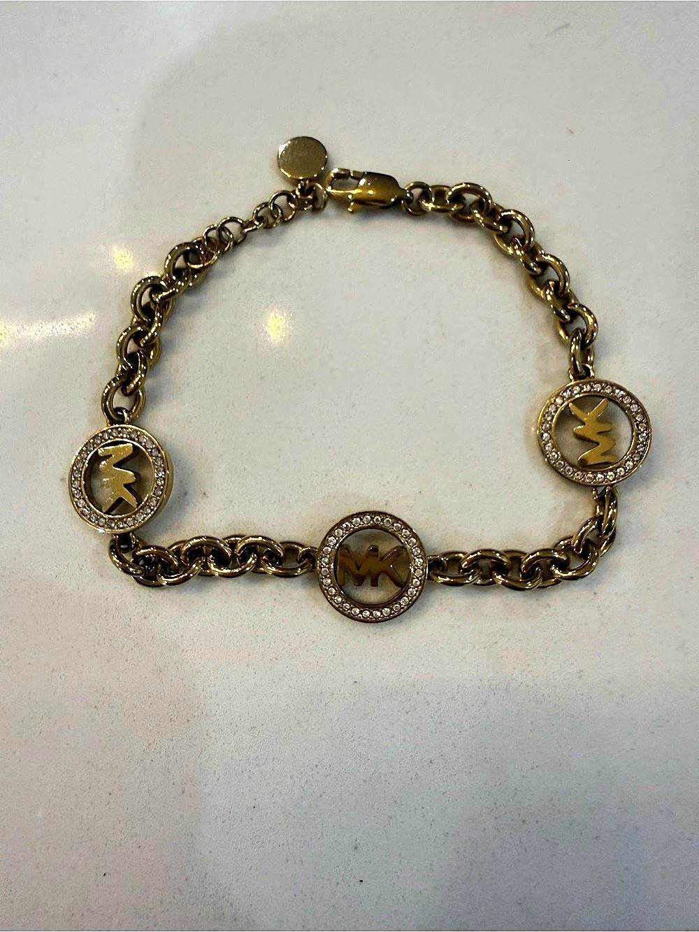 Michael Kors Logo Charm Chain-Link Bracelet Gold